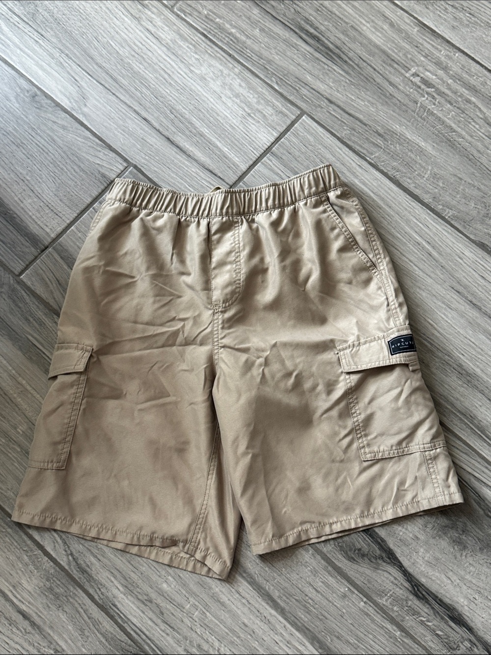 Men's Cargo Shorts in Khaki - Elastic 28-30” Waist Large